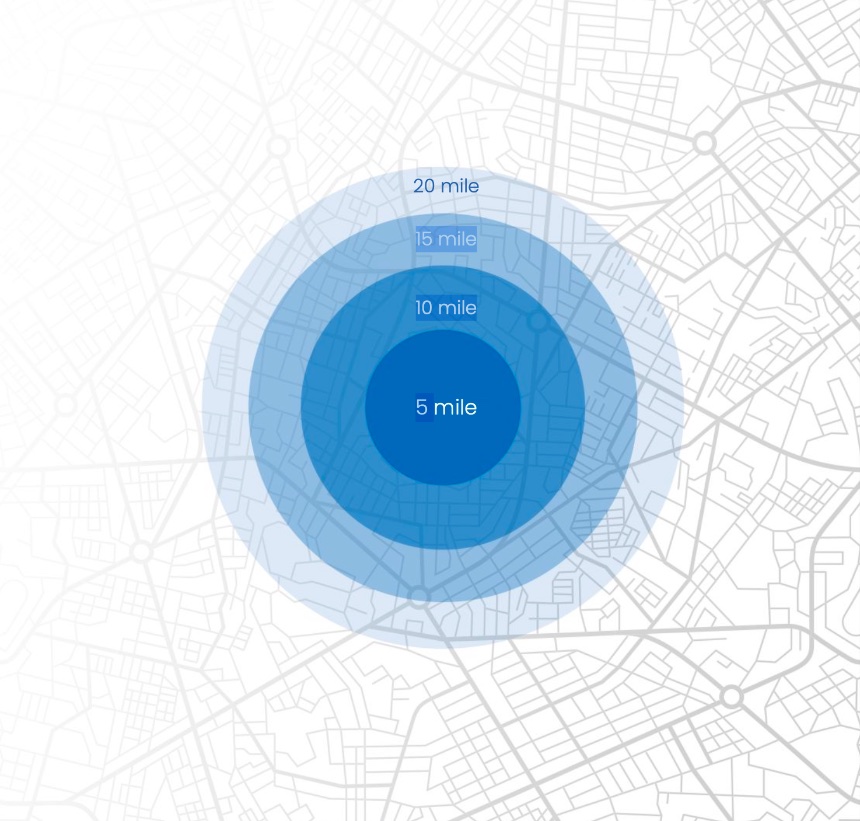 Hyper-local radius targeting map